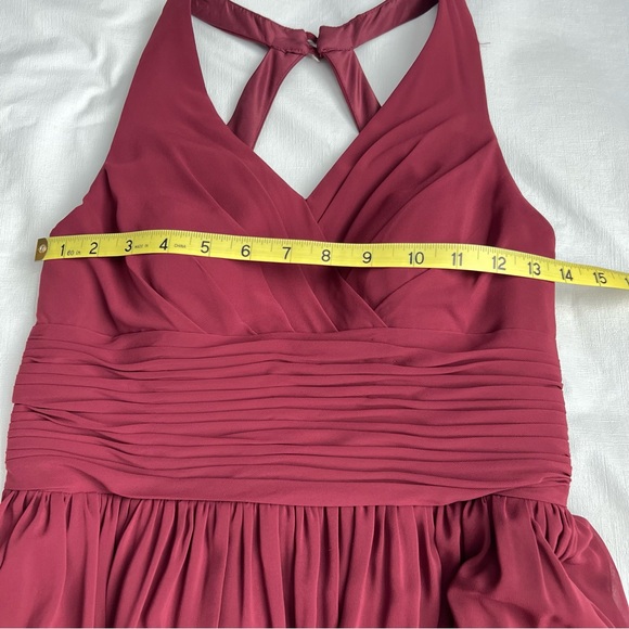 Azazie A-Line Pleated Chiffon Bridesmaid Dress Burgundy Size 6 - Picture 9 of 11